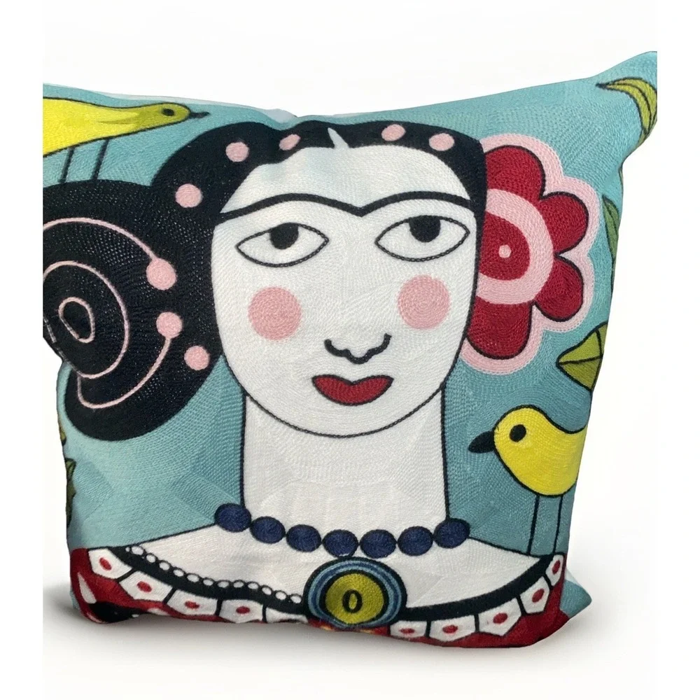 Set of 2 Frida Kahlo Embroidered Throw Pillow Down Feather 18 By 18 Pillows‎